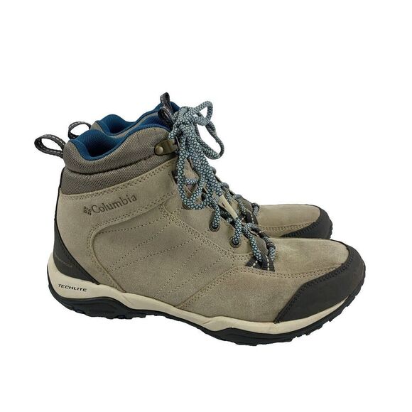 Columbia Mount Carmel Boot Mid Waterproof Suede Gray Teal Lace Up Hike Women 9.5 - Picture 1 of 12